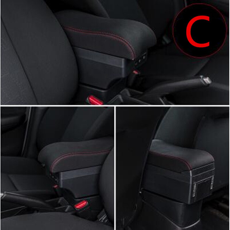 Arm Rest Voor Skoda Fabia 2 Center Middenconsole Opbergdoos Armsteun: C black red line