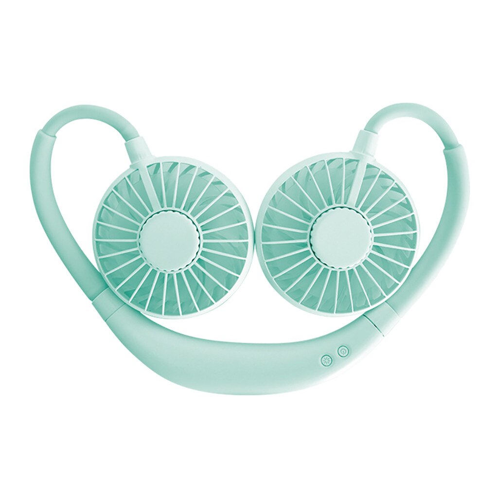 Elektrische Ventilator Usb Led Licht Oplaadbare Nekband Lui Hals Opknoping Stijl Dual Koelventilator Little Hand Fans Ventilateur Draagbare: Green