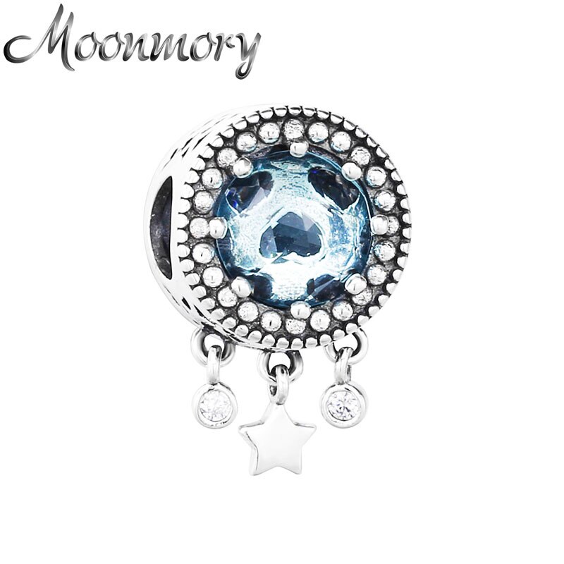 Moonmory 925 srebro w kształcie serca głęboki niebieski dla DIY bransoletka dziurawy wisiorek w kształcie gwiazdy oryginalna piękna biżuteria prezent na boże narodzenie