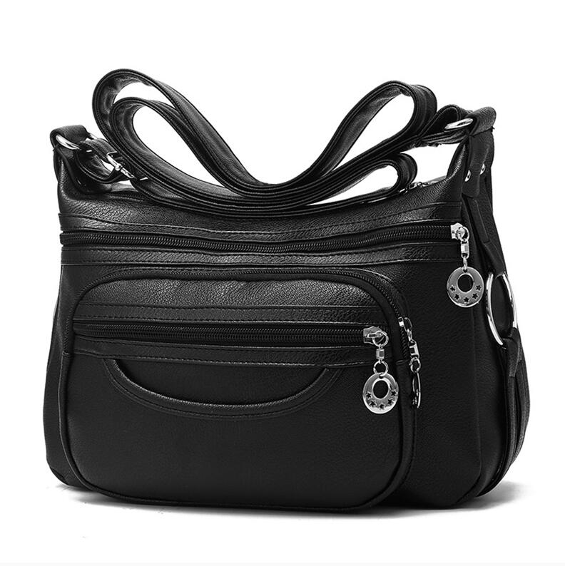 Lanzhixin dames casual crossbody tassen dames messenger bags zacht gewassen pu leren schoudertas dames handtas rits: Zwart