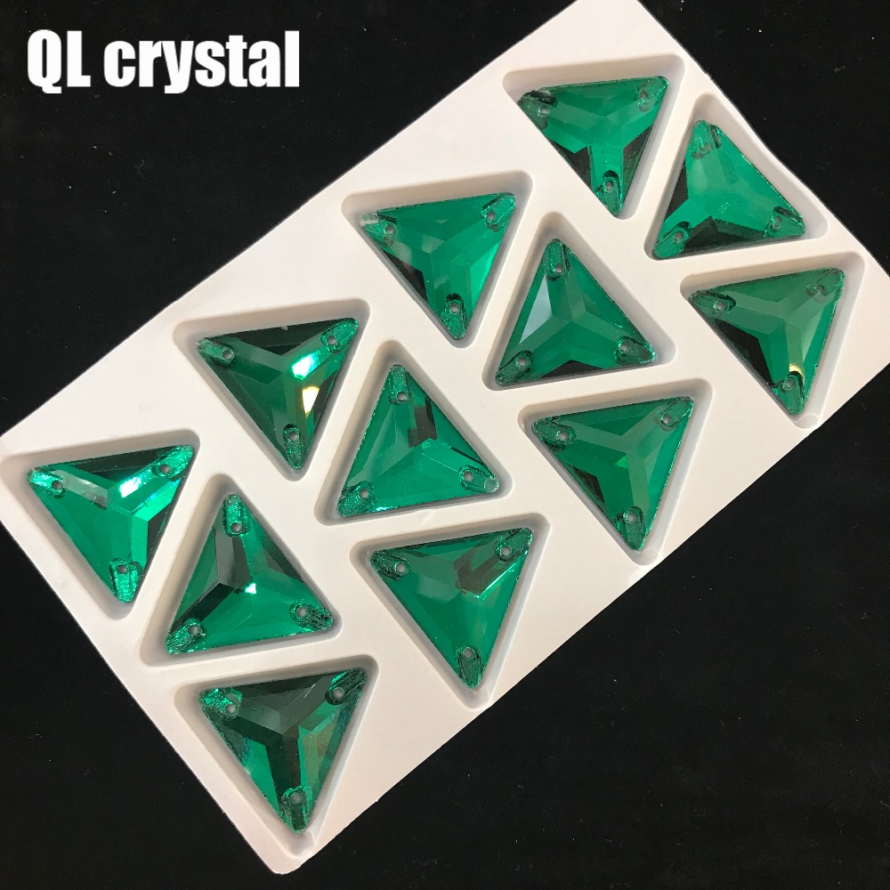 QL Crystal malachietgroen tri-angle naai kristal voor trouwjurk kleding shose zakken kledingstuk decoratie