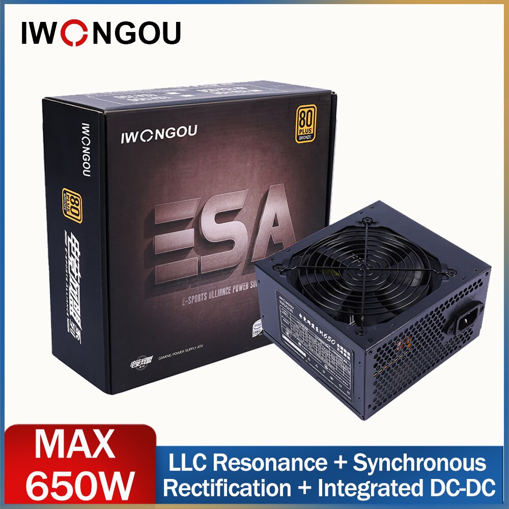 Iwongou 650W Max Voeding Voor Pc 24pin 12V Atx Actieve Pfc Computer Lettertype Voor Desktop Gaming ESA650 psu