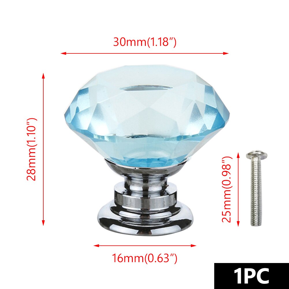 30mm Diamant Form Kristall Glas Knöpfe Schrank Zieht Schublade Knöpfe Küche Schrank Griffe Möbel Griff Hardware: Sky Blue