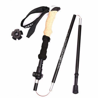 Verstelbare Vouwen Ultralight Quick Lock Trekking Poles Wandelen Pole 5 Sectie Race Walking Running Stick Canes Met Kurk Handvat: Black