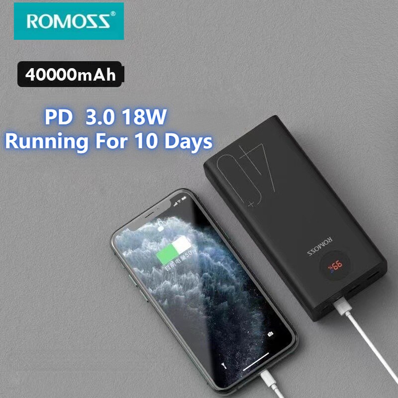 Romoss Power Bank 40000mAh Portable Charging Poverbank Mobile Phone External Battery Fast Charger Powerbank For IPhone 13 Xiaomi
