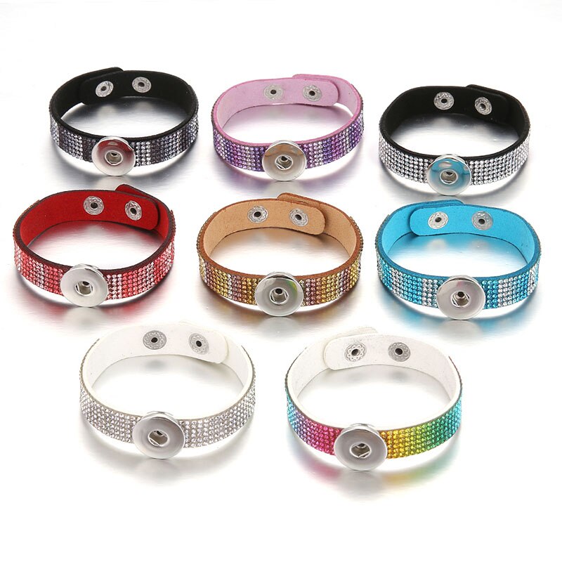 SE0216 Gradient Multilayer Fluwelen Strass Armband 18Mm Snap Armbanden Fit 18Mm Snap Knoppen Snap Sieraden