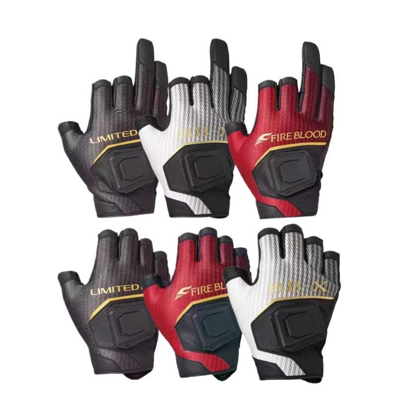 Fireblood fiskehandskar för män stenfiske halvfinger trefingers pu-läder lätta halkfria handskar gl -110v