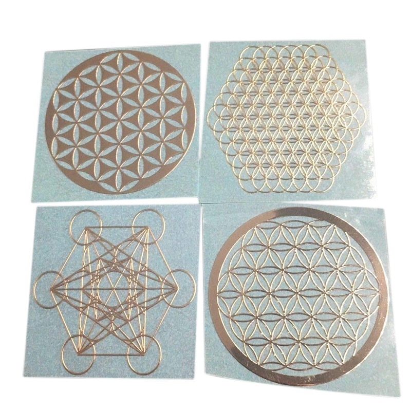 4 Pieces / Set of Flower of Life Metal Energy Decoration Sticker Mobile Phone Case Back Sticker Cup Sticker