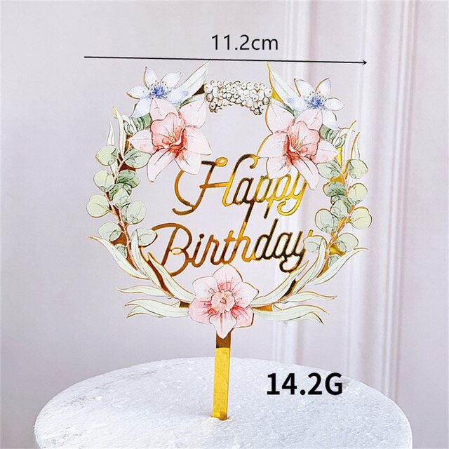 Bloemen Gelukkige Verjaardag Cake Topper Acryl Bruiloft Valentijnsdag Cake Toppers Voor Vrouwen Meisjes Verjaardag Partij Taart Decoraties