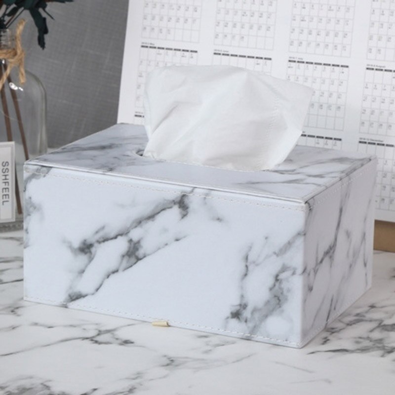 Hotel Drawer Light Luxury Business Office Dining Leather Tissue Box Marble Pattern Rectangular Leather Tissue Box Cover Holder