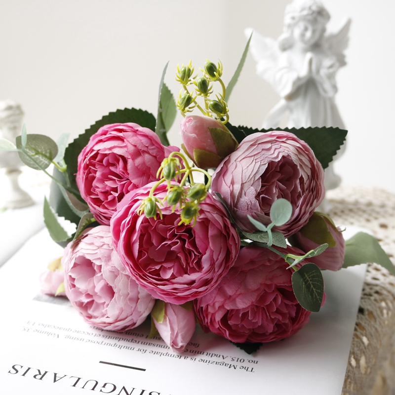 Buquê de flores artificiais de rosas para decoração de casa, festa de casamento, suprimentos de flores falsas, artesanato diy, acessórios de vaso de flores: Rosa