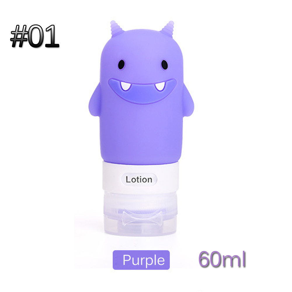 60/80/90 Ml Food-Grade Siliconen Flessen Makeup Shampoo Douchegel Lotion Sub-Bottelen Buis leuke Reizen Squeeze Lege Fles: Type1-60ml purple