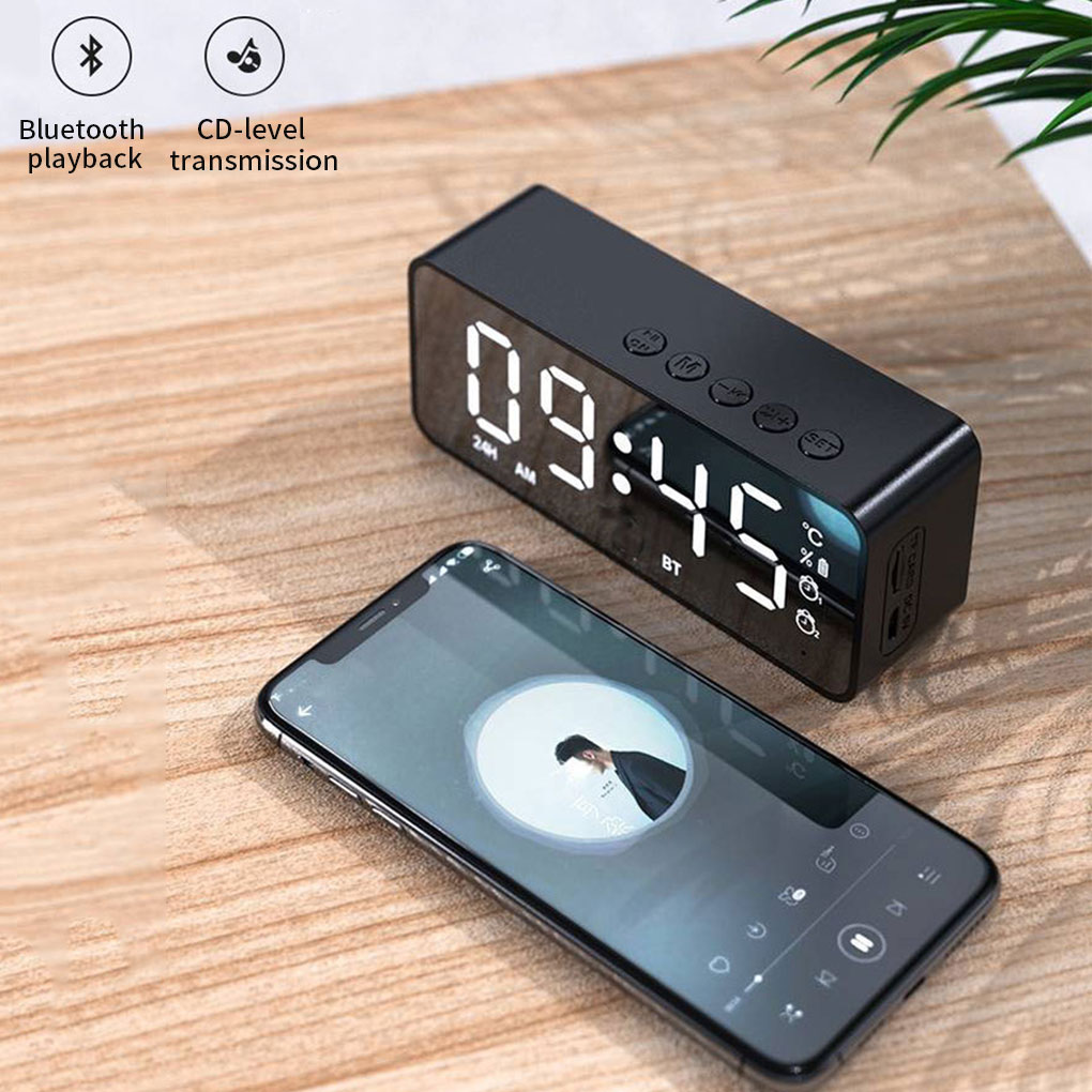 Music Alarm Clock LED Digital Clock Alarms Temperature Display Bluetooth-Compatible V5.0 Speaker Support TF Card