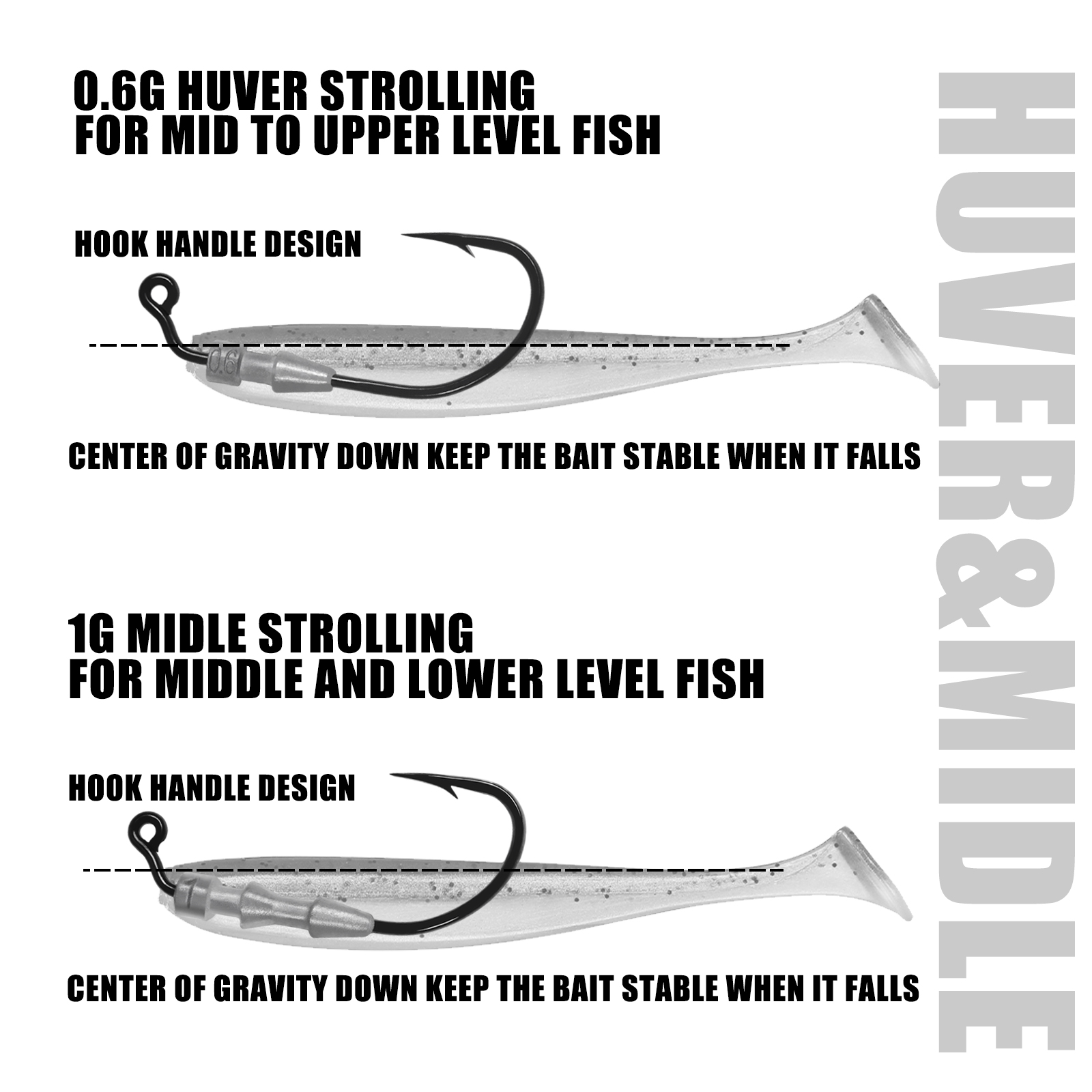 Ganchos de gusano ponderados para pesca, 5 uds., para señuelos de plástico blando, anzuelos de cabeza de plantilla, anzuelos de manivela de púas para agua salada de agua dulce