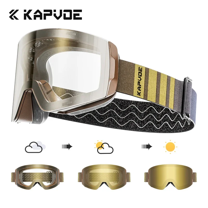KAPVOE Photochromic Outdoor Sport Ski Snowboard Goggle Men UV400 Protection Women Glasses Magnetic Attraction Skiing Goggles