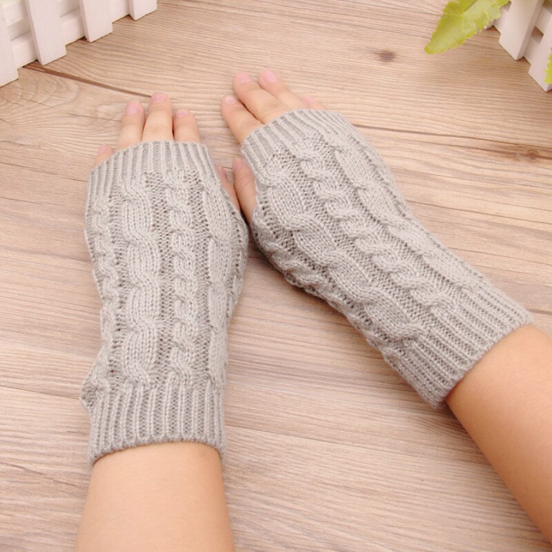 Guantes de invierno para mujer, manoplas cálidas de lana de imitación, de ganchillo, para brazo, sin dedos