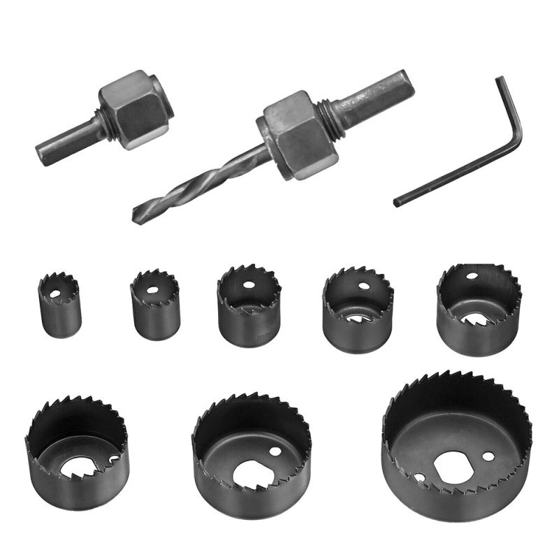 11PCS Set Hole Saw Drill Bit Kit Mandrel Wood Sheet Metal Plastic 3/4" To 2 1/2" Carbon Steel Widely Hole Saw Kit