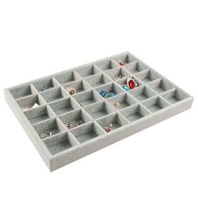 Fløyels smykkeskuff arrangør ring øredobber etui armbånd halskjede anheng oppbevaringsbrett smykker lagringsorgan: 30 rutenett