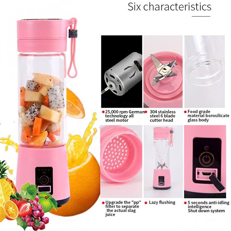 380 Ml Draagbare Juicer Elektrische Usb Oplaadbare Smoothie Blender Machine Mixer Mini Sap Cup Maker Snelle Blenders Keukenmachine