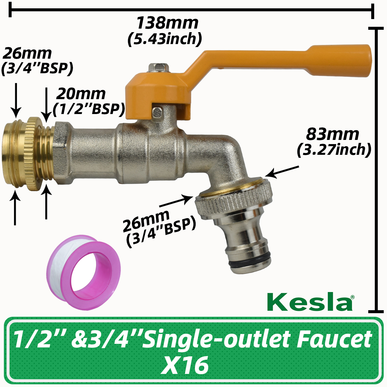 Gartenschlauch Messing Wasserhahn Wasserhahn Adapter 1/2'' IBC Wassertank Anschluss 2-Wege 1-Wege Bewässerung Joint Ersatz Fitting Kugelhahn: Orange
