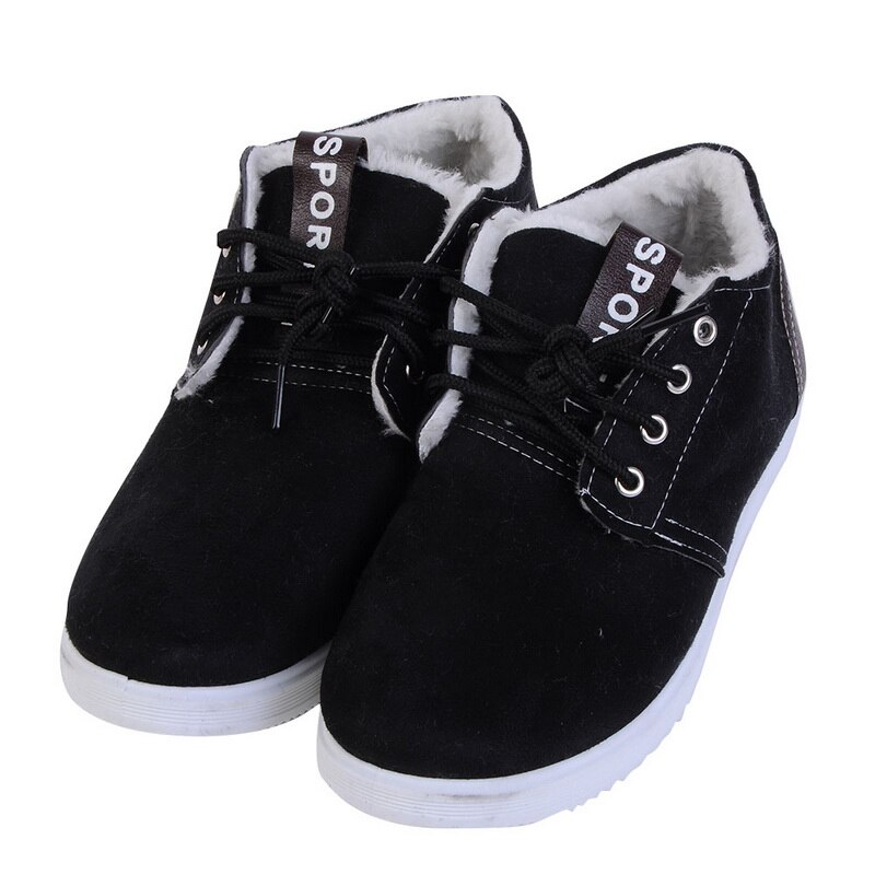 Vinter sko for menn semsket skinn menn ankelstøvletter menn snøstøvler rund tå med pels holde varmen menn fottøy snøre fritidssko: Svart / 44