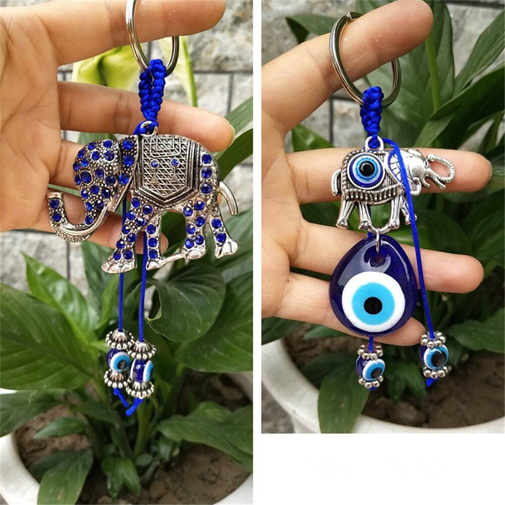 Turkse Blauwe Sleutelhanger Zak Opknoping Glazen Eye Resin Kralen Hand-Geweven Volledige Diamond Palm Olifant Lantaarn Schrift Anker hangers