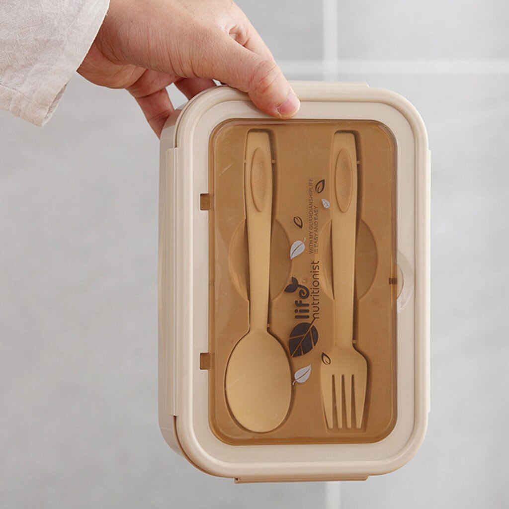 Microwave Oven Lunch Box Food Container Student Office Bento Heated Lunchbox Straw Wheat Korean Plastic Box With Cutlery #LR1