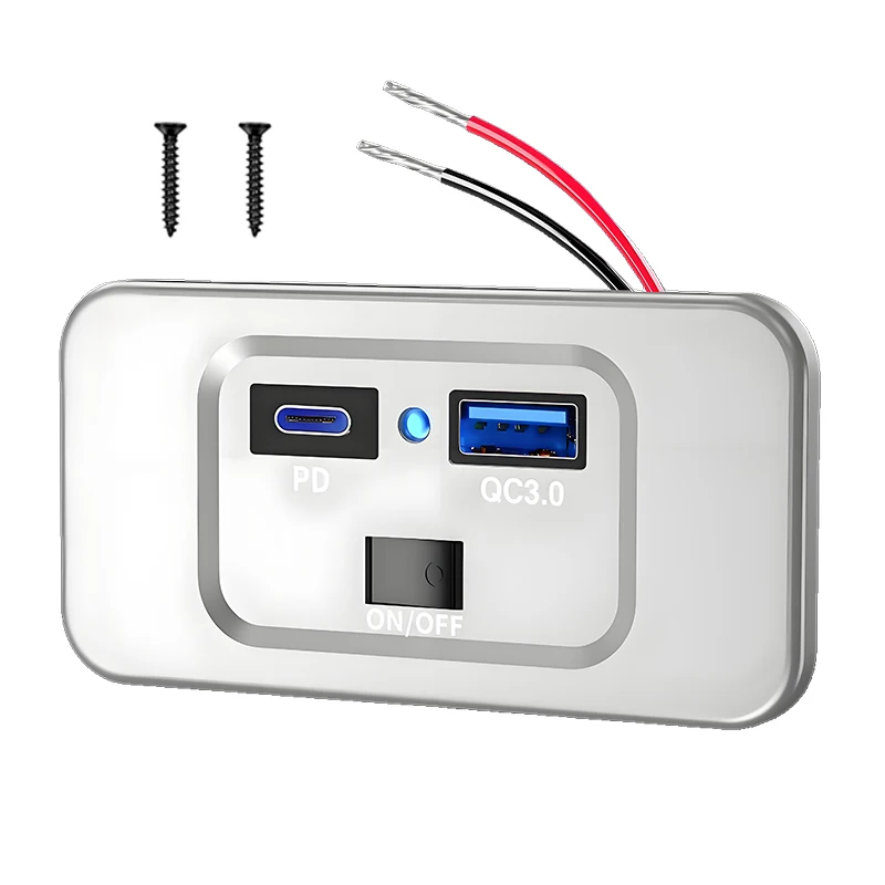 12v usb-pistorasiaa, seinäkiinnitys, 30w usb c- ja  qc 3.0 usb-porttia 18w autolaturipistokesovitin autoon, veneeseen, mönkijään, utv:hen, asuntovaunuun: Valkoinen