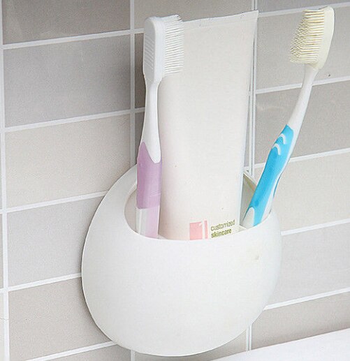 Vægmonteret tandbørsteholder til brusebad, sjov sanitær tandbørsteholder: Hvid