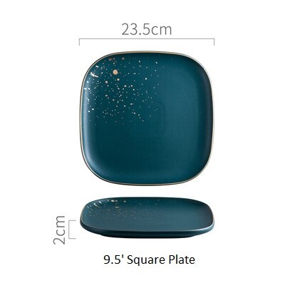 High Retro Green dinner plates set Nordic Ceramic Tableware Set Dinnerware Set Bowl Plate Soup Bowl Set Modern Style: 23square plate