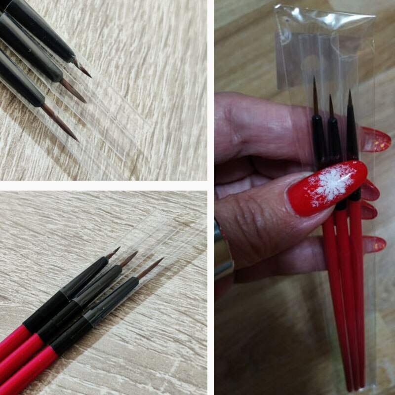 3 Stuks Nail Art Drawing Striping Liner Pen Brush Diy Uv Gel Tips Schilderen Franse Bloem Manicure Tool 5/7/11Mm