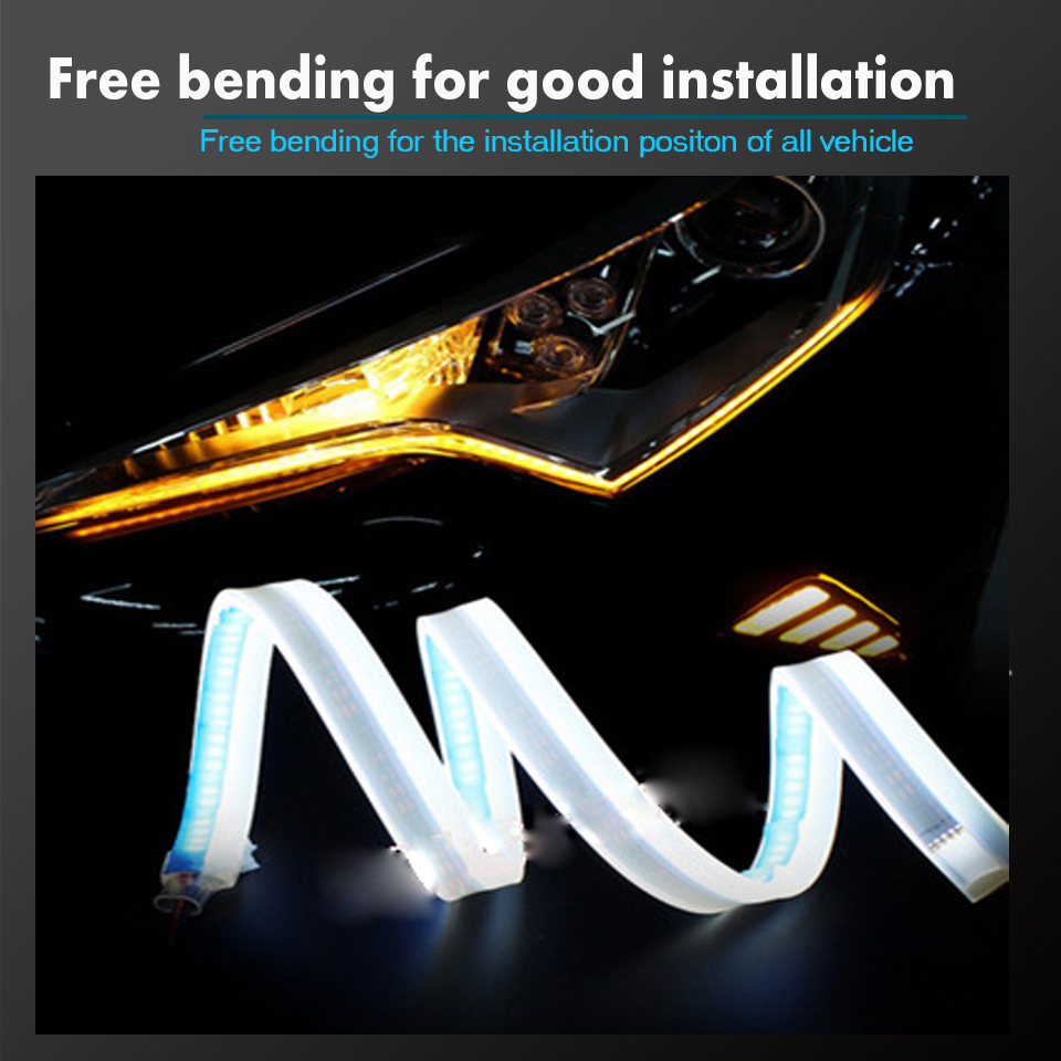 1pc Newest Cars DRL LED Daytime Running Lights Auto Flowing Turn Signal Guide Strip Headlight Assembly Car Styling Acces