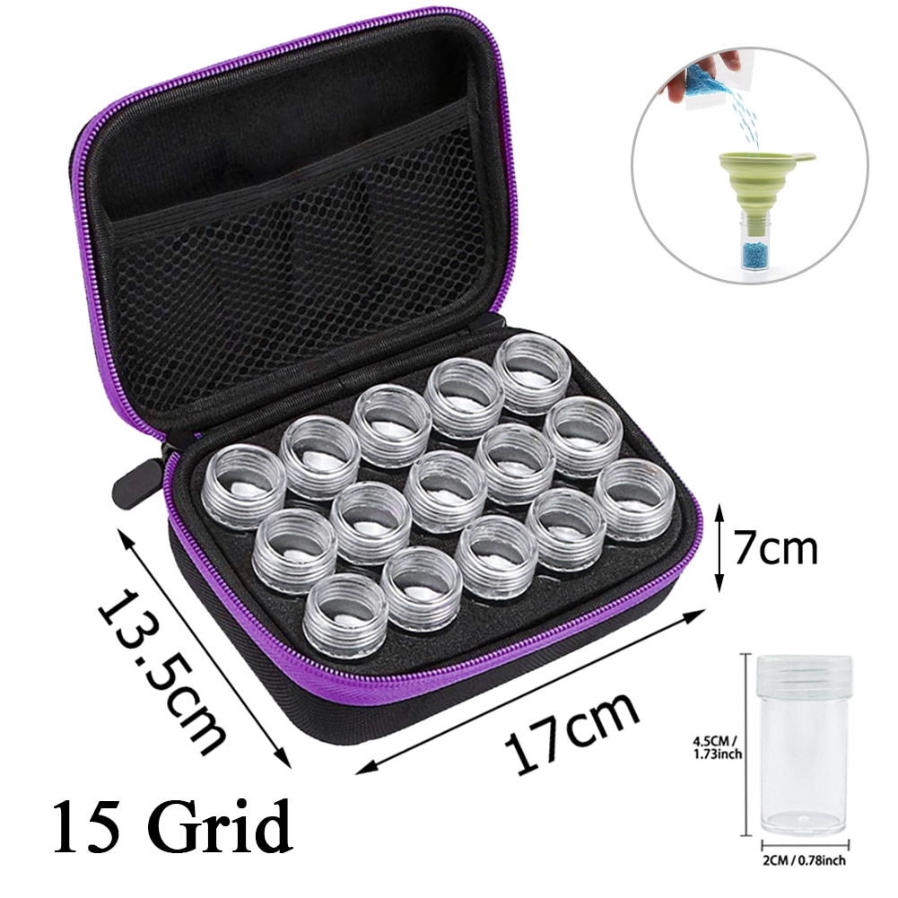 Diamond Painting Storage Box Container 120/60/30/15/7 Slots with Accessories Tools Kits for Beads Diamonds Rhinestones Storage: 15 Slots with Funnel