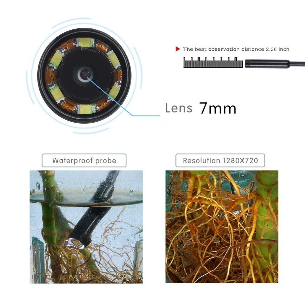 1M 7mm Lens USB Endoscope Camera Waterproof Flexible Wire Snake Tube Inspection Borescope For OTG Compatible Android Phones