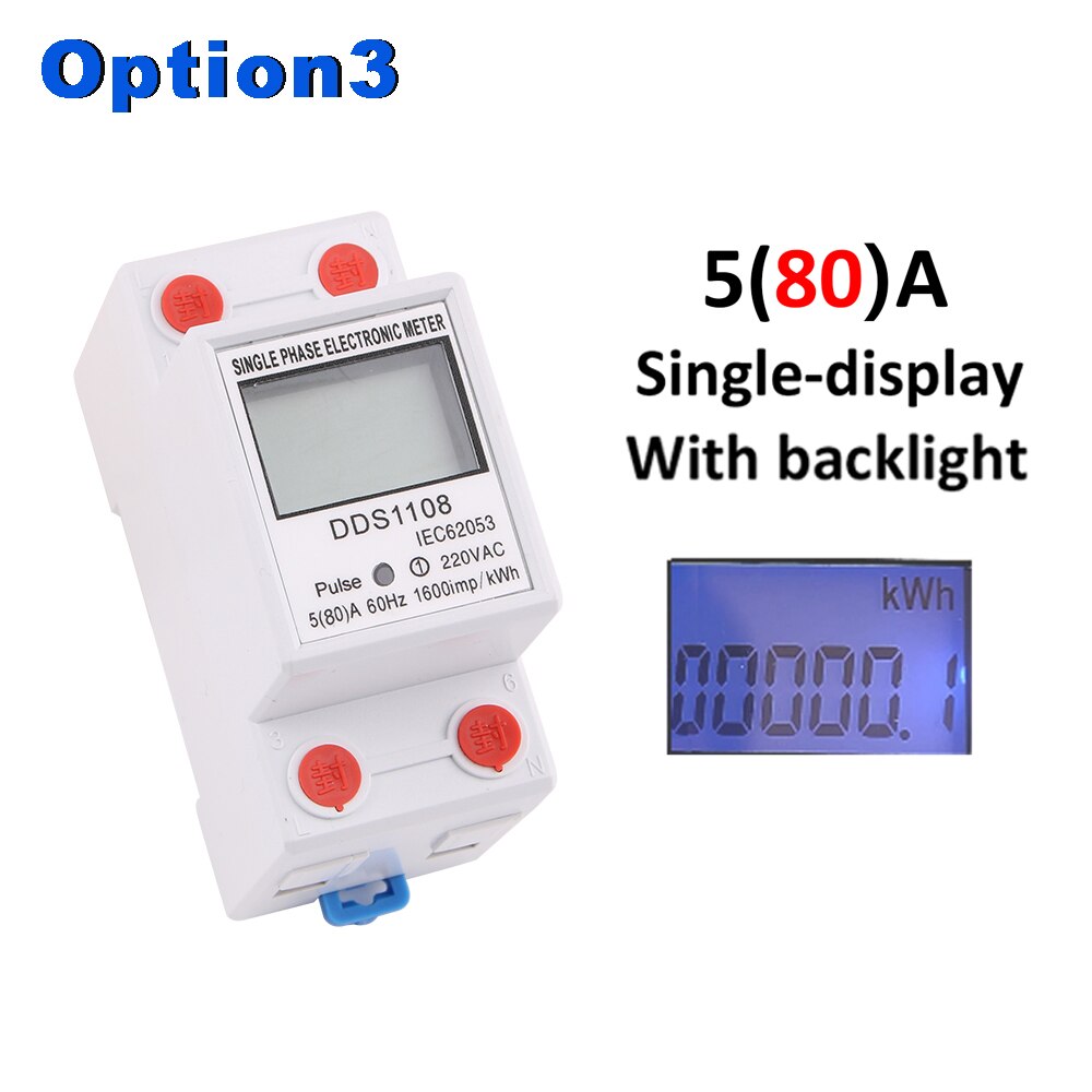 1PC Din Rail Single Phase LCD Digital Display 60A 80A Wattmeter Power Consumption Energy Electric Meter kWh AC230V 50/60Hz: 5-80A with light