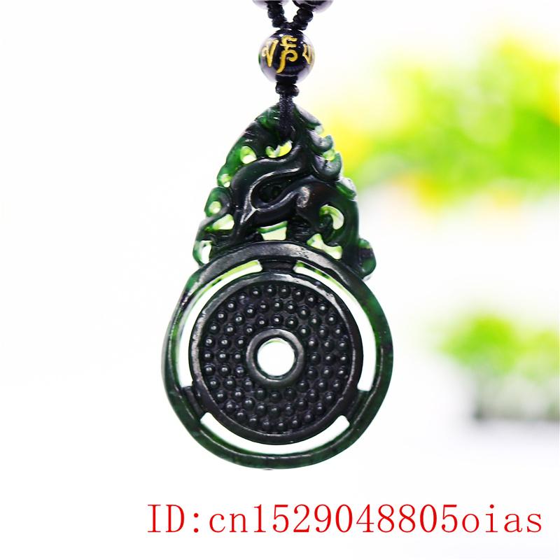 Zwart Groen Jade Draak Hanger Chinese Dubbelzijdig Natuurlijke Sieraden Ketting Gesneden Mode Amulet Charm