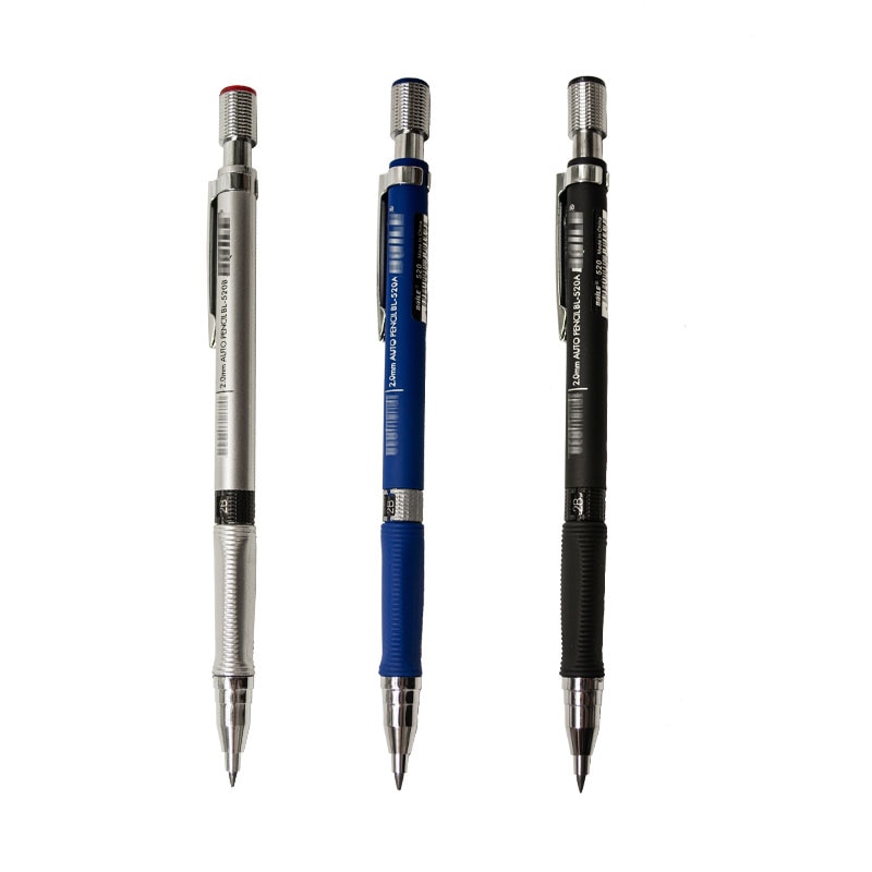 Automatic Mechanical Pencil 2.0mm Thick Writing Point Pencil Drawing Painting Black Refills School Office Stationery: 3Pens 3 Color