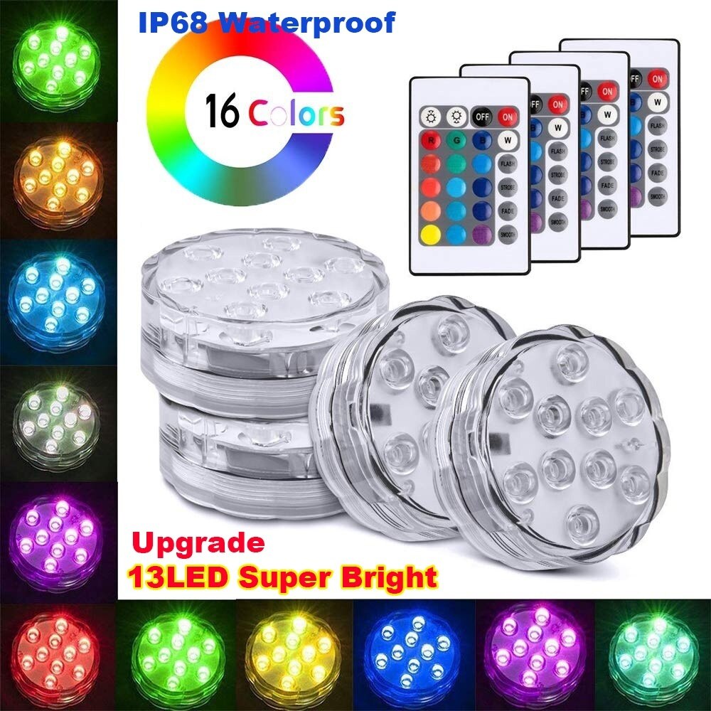 Submersible Led Lights with Remote Control, for Swimming Pool, Garden, Halloween, Fountain, Pond, Vase, Tub, Fish Tank,