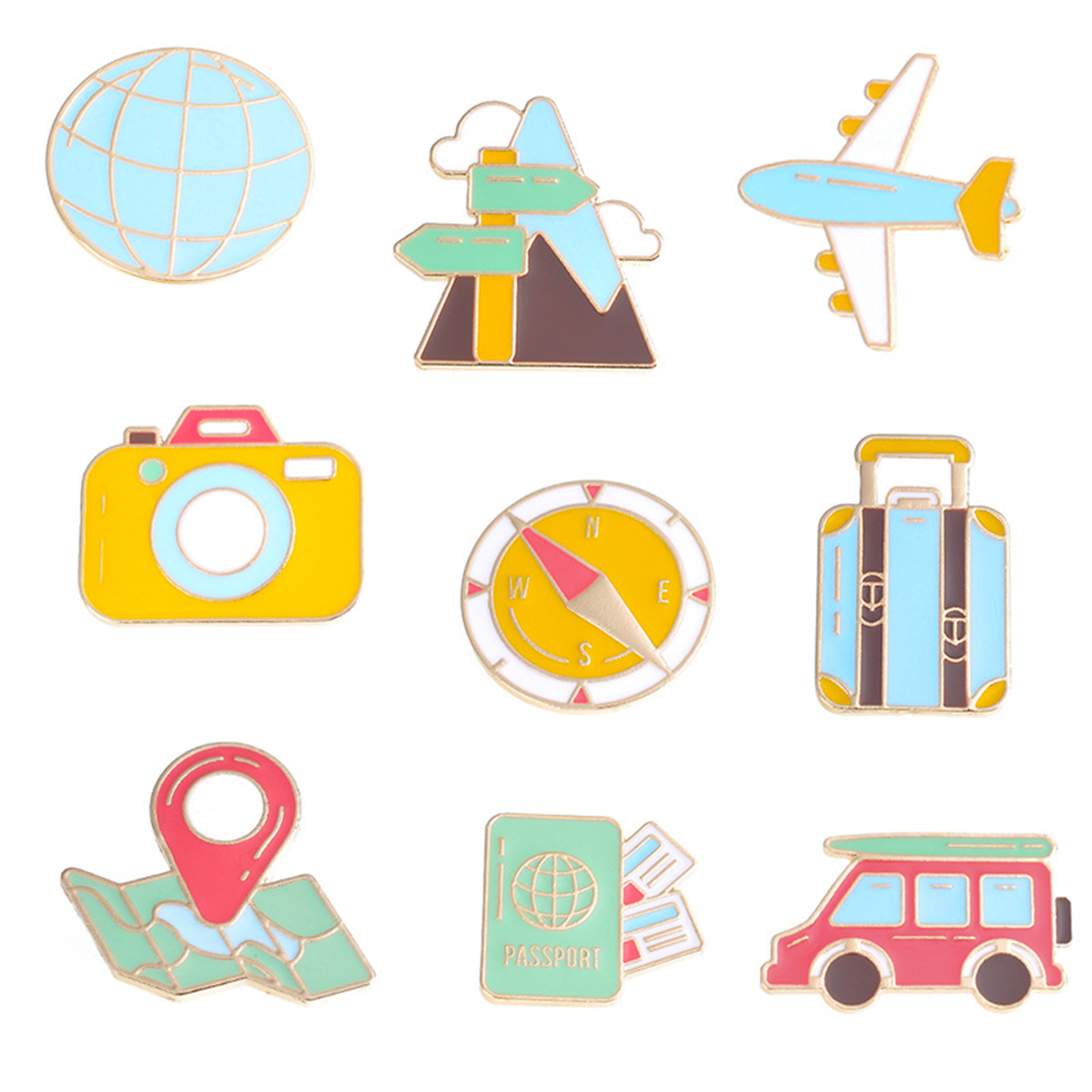 9 pièces bricolage broche en alliage dessin animé panneau de signalisation voiture avion épinglette broches broche