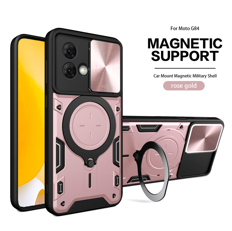 For Moto G84 5G Case Magnetic Holder Ring Phone Case For Motorola Moto G84 G 84 5G Slide Camera Lens Armor Shockproof Back Cover: Brown