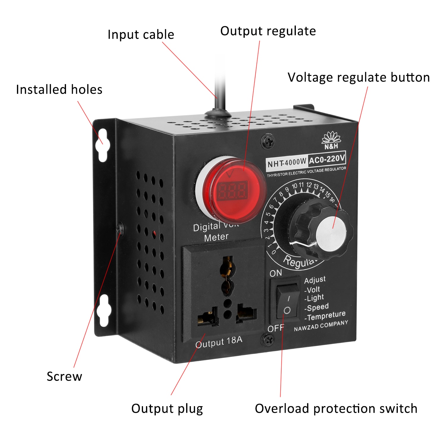 Ac 220v 4000w kompakt variabel spændingsregulator bærbar hastighed temperatur lysspænding justerbar lysdæmper