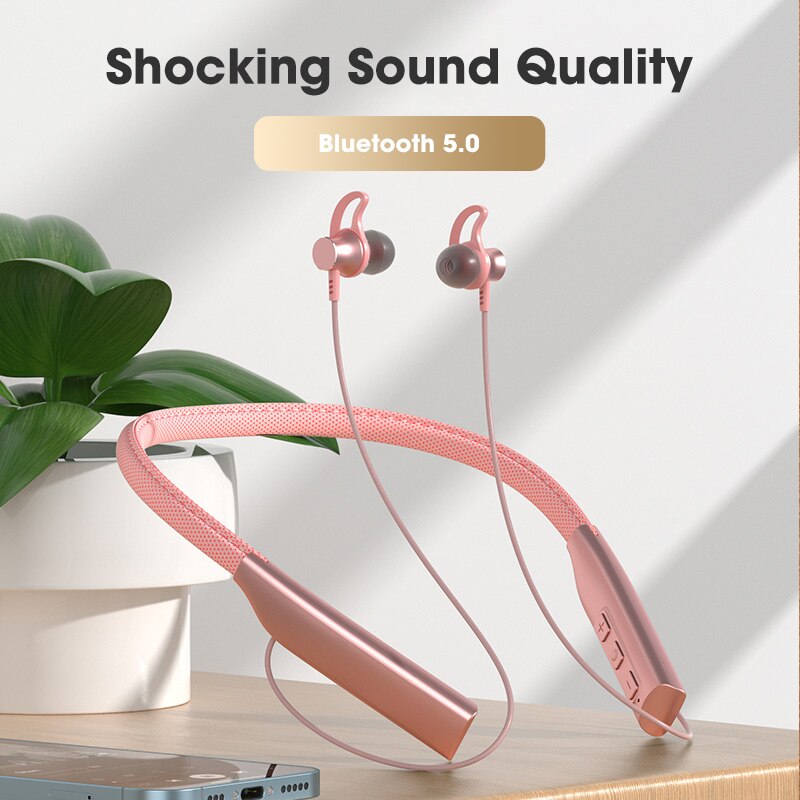 Niye Bluetooth Earphones Magnetic Headphone Sport Wireless Hanging Neck Earphones with Microphone For Xiaomi Red Mi Huawei P30: Pink
