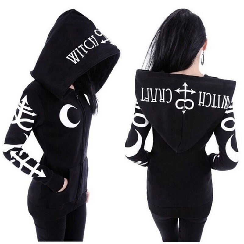 Feecolor Vrouwen Hoodie Jas Gothic Casual Hooded Zip Up Lange Mouw Sweatshirt Top