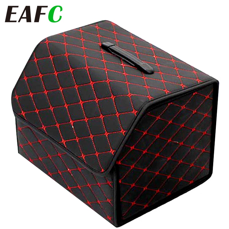 Folding Leather Car Trunk Storage Box Waterproof Cargo Storage Bag Auto Stowing Tidying Organizer Box