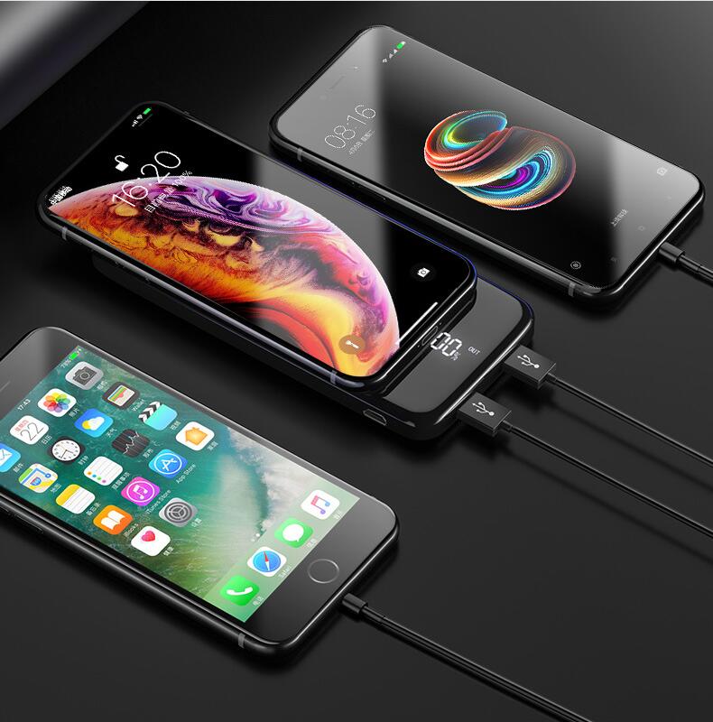 Wireless 30000mah Power Bank Dual USB quick Charge Mirror Screen Wireless Charger Powerbank Bateria External For iphone8 X