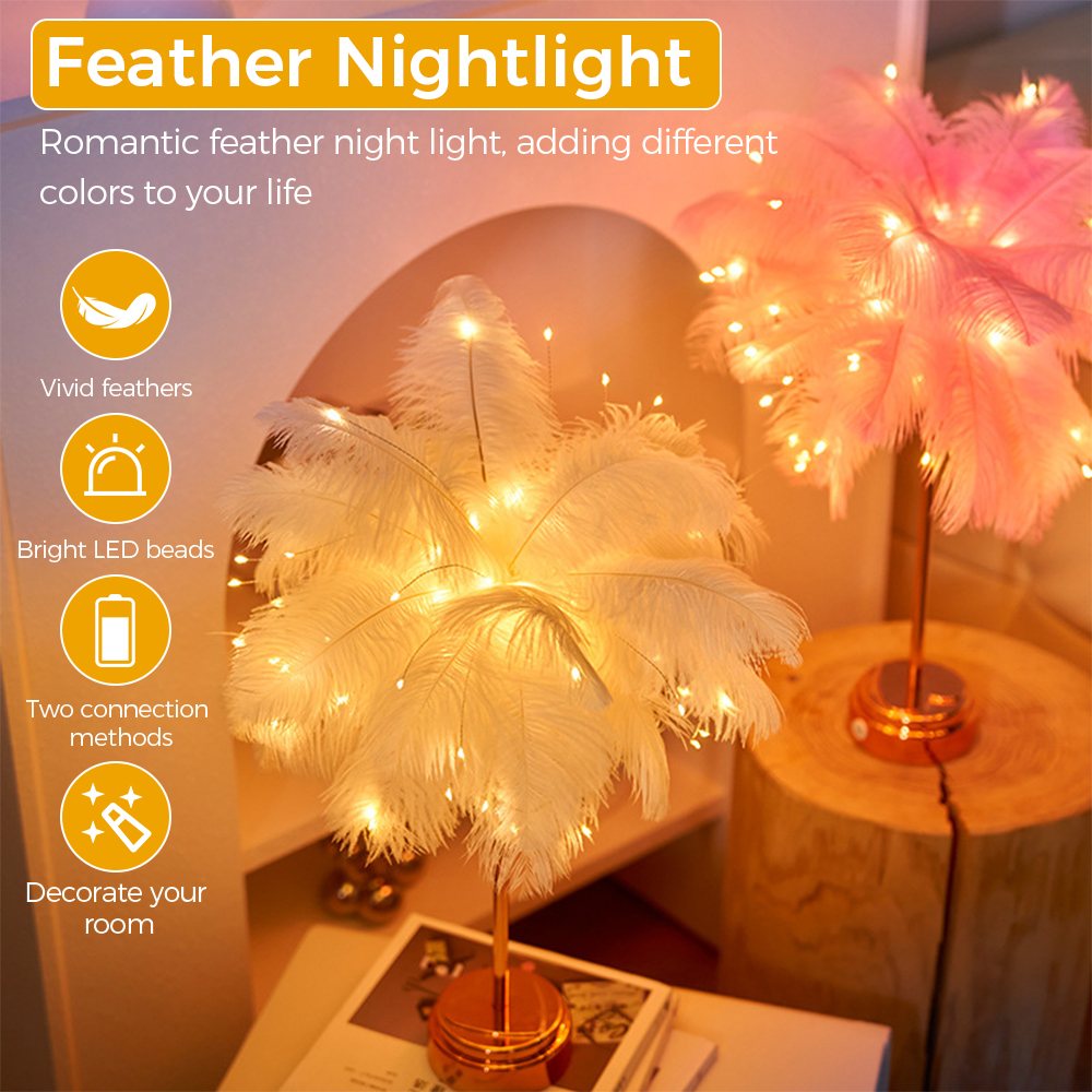 Novidade pena luz da noite fada cobre candeeiro de mesa bateria energia casa sala estar crianças quarto festa casamento decorativo
