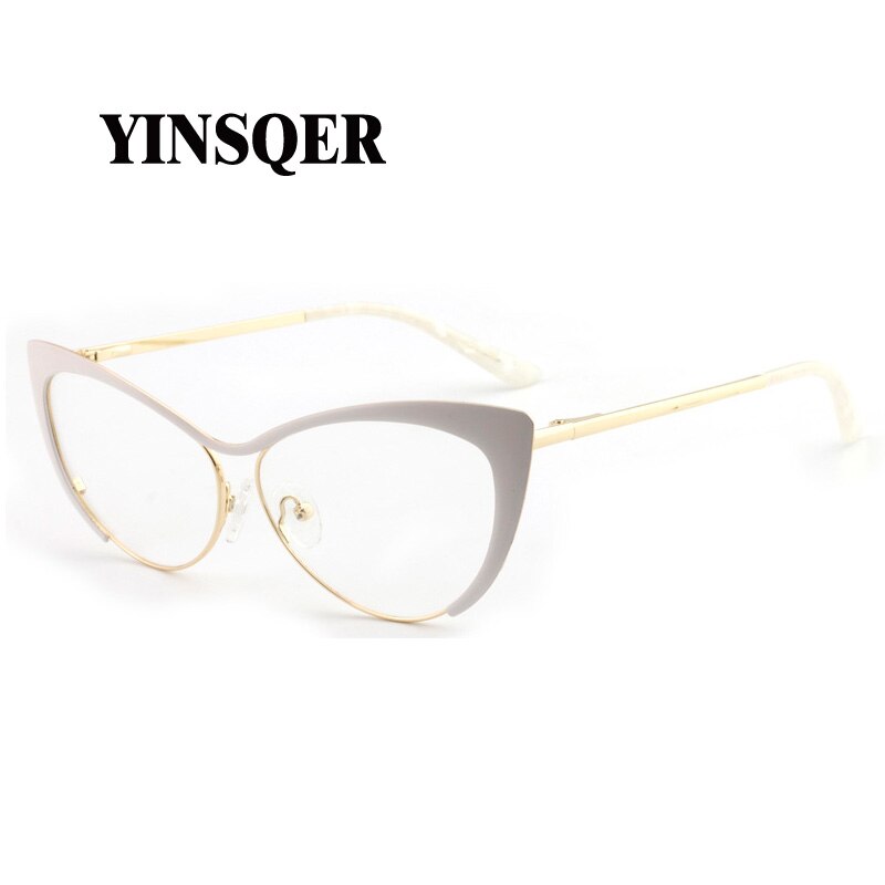 YINSQER miope mujeres montura de gafas de Ojos de gato marco claro de anteojos hombres dioptrías gafas miopía Vintage gafas redondas: WH