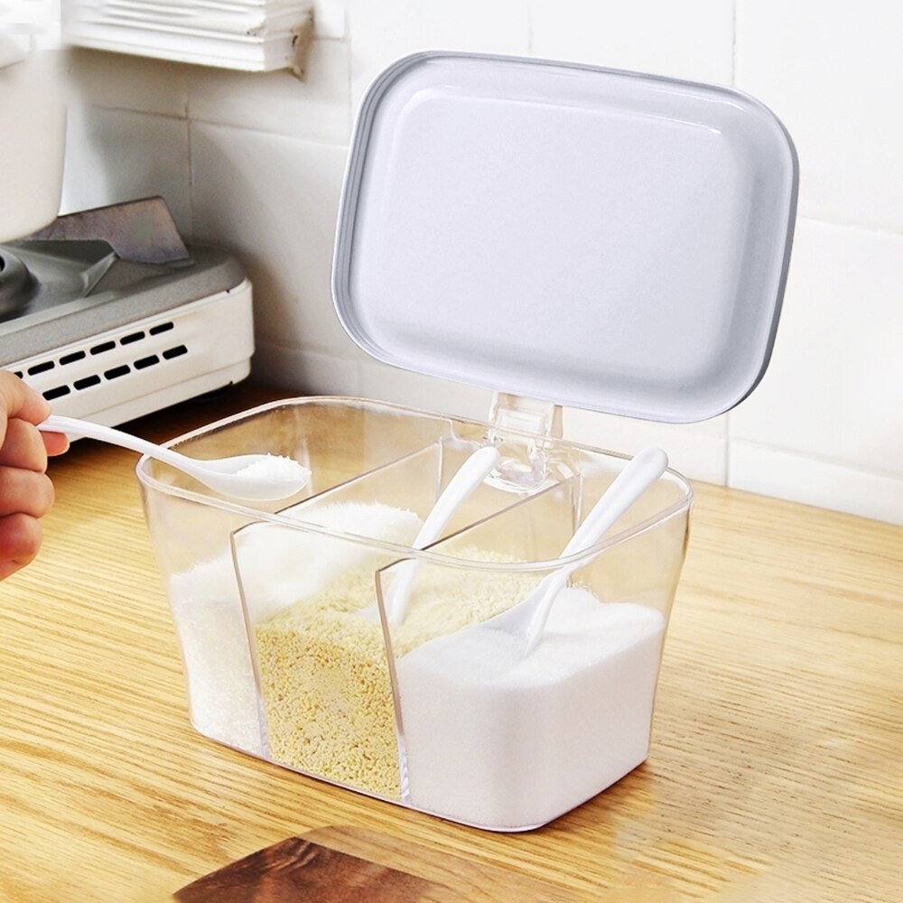 Kitchen Spice Jar Seasoning Box Spice Rack Spice Storage Bottle with Spoon Jars Transparent PP Salt Pepper Spice Sugar Box Tool