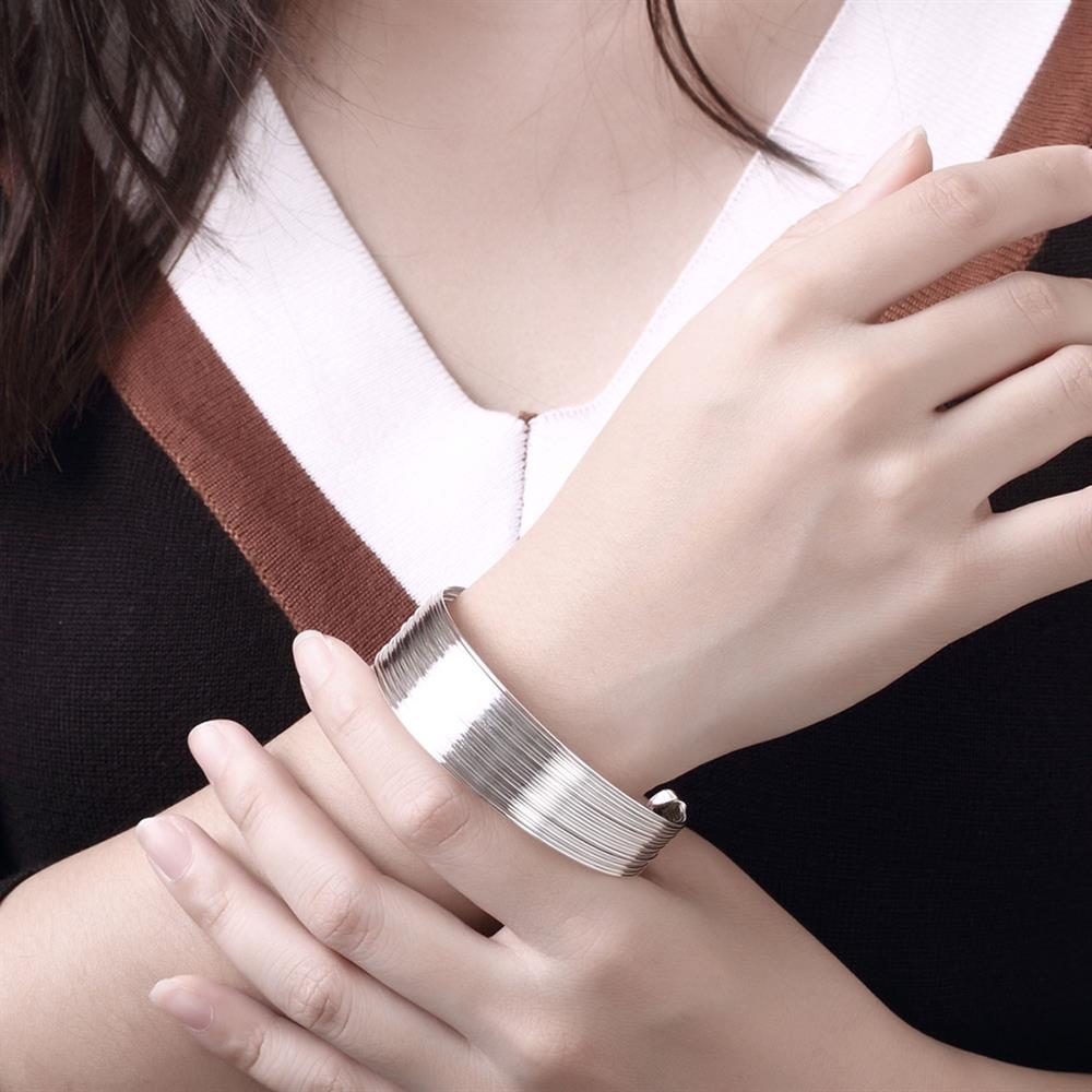925 Zilveren Kleur Ringen Armbanden Sieraden Set Vrouwen Fijne Retro Multi-Line Bangle Verstelbare Size Party