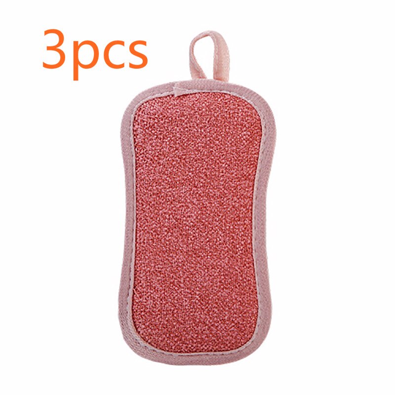 Double Sided Scouring Pad Reusable Cleaning Dish Cloth Kitchen Cleaning Tools Wipers Decontamination Dish Towels Cleaning Brush: 3pcs red